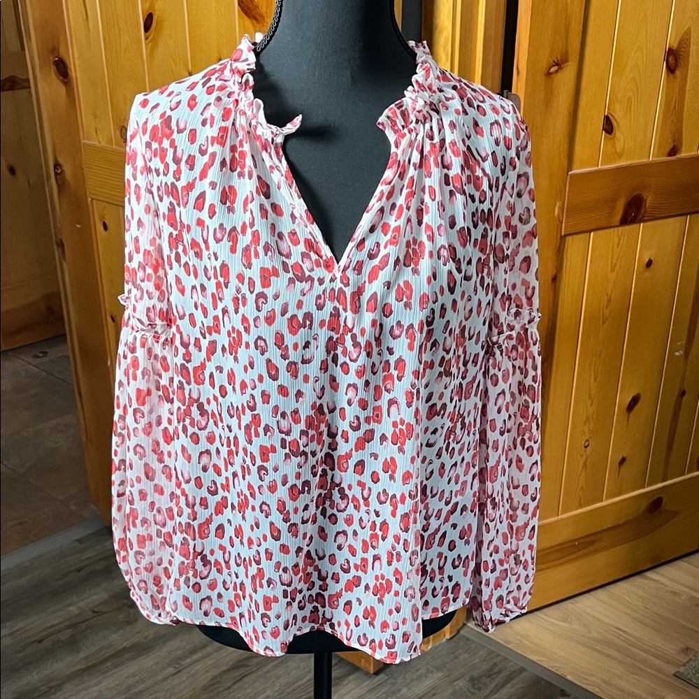 Banana Republic Red and White Leopard Print Blouse